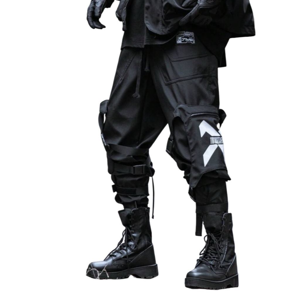 Goth Y2K mens paratrooper, cyber techno, raver pants. Patchwork tactical pants - Picture 5 of 9